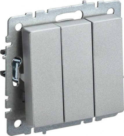 Выключатель трехклавишный IEK BRITE ВС10-3-0-БрА 10А алюм. [BR-V30-0-10-K47]