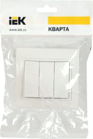 Выключатель трехклавишный IEK Кварта ВС10-3-0-КБ 10А IP20, белый [EVK30-K01-10-DM]