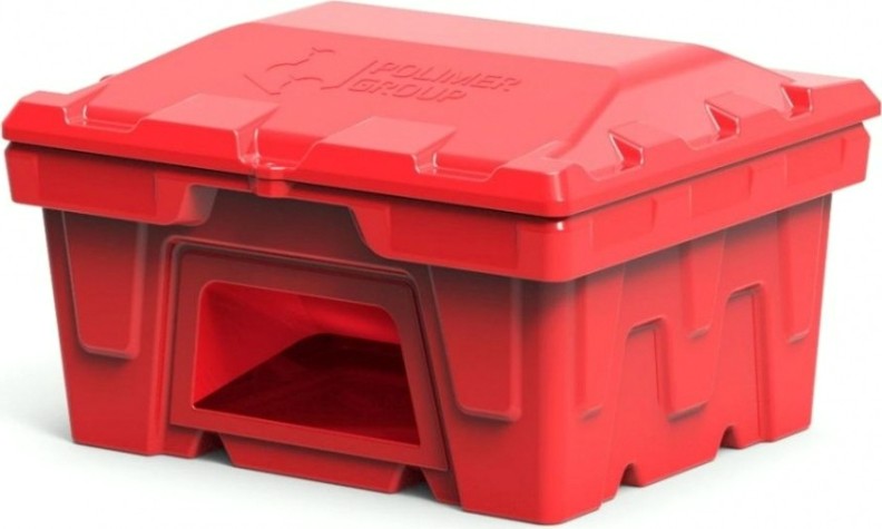 Ящик для песка и химикатов POLIMER GROUP 250 л с крышкой и дозатором [красный]