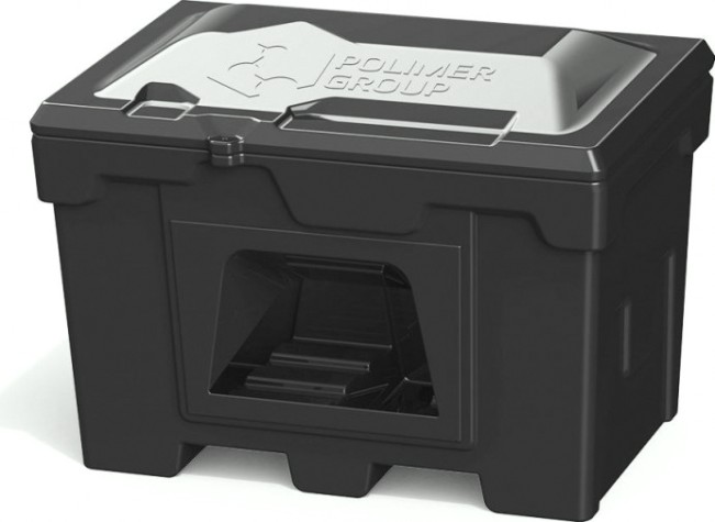 Ящик для песка и химикатов POLIMER GROUP 500 л с крышкой и дозатором [черный]