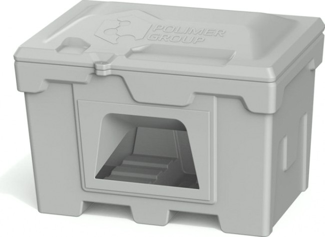 Ящик для песка и химикатов POLIMER GROUP 500 л с крышкой и дозатором [серый]