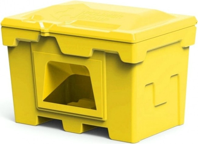 Ящик для песка и химикатов POLIMER GROUP 500 л с крышкой и дозатором [желтый]