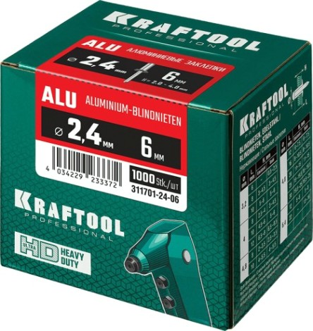 Заклепка алюминиевая KRAFTOOL 2,4 х 6 (уп.1000 шт.) [311701-24-06]