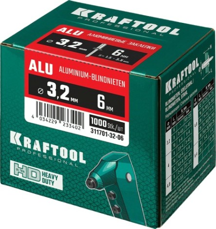 Заклепка алюминиевая KRAFTOOL 3,2 х 6 (уп.1000 шт.) [311701-32-06]