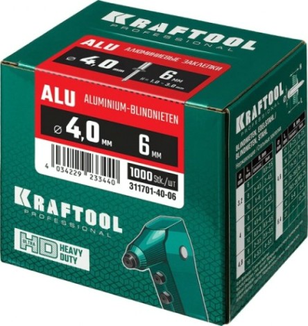 Заклепка алюминиевая KRAFTOOL 4,0 х 6 (уп.1000 шт.) [311701-40-06]