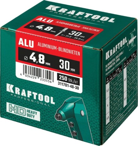 Заклепка алюминиевая KRAFTOOL 4,8 х 30 (уп.250 шт.) [311701-48-30]