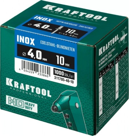 Заклепка из нержавеющей стали KRAFTOOL Inox 4.0х10 мм 1000 шт. [311705-40-10]