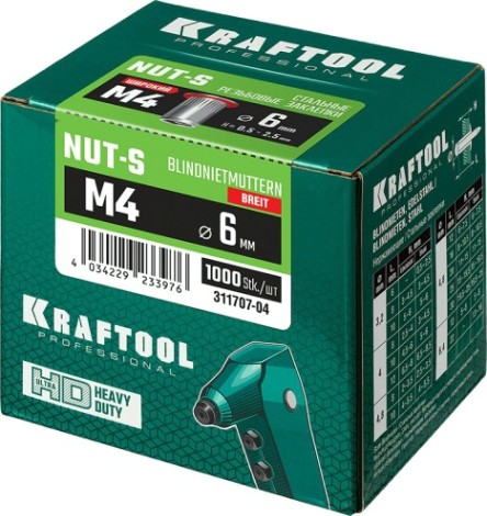 Заклепка резьбовая с насечками KRAFTOOL Nut-S M4 стальная 1000 шт [311707-04]
