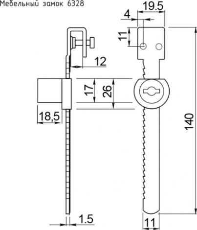 Замок мебельный НОРА-М 6328 реечный "Хром" [16767]