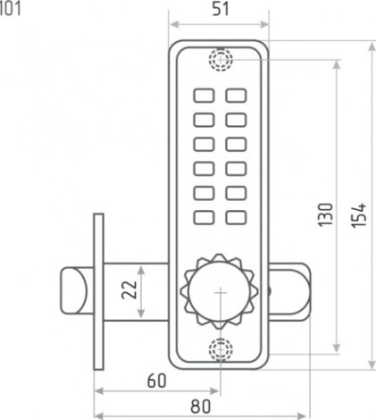 Замок накладной кодовый НОРА-М 101 с блокир. автозапирания "Матовый хром" [7313]