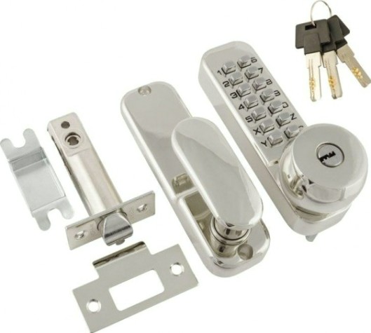 Замок накладной кодовый НОРА-М 370 с блокир. автозапир. и цилиндром "Хром" [7336]