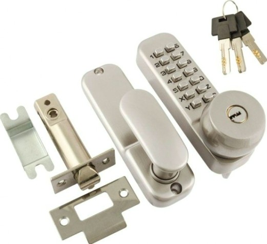 Замок накладной кодовый НОРА-М 370 с блокир. автозапир. и цилиндром "Матовый хром" [7333]