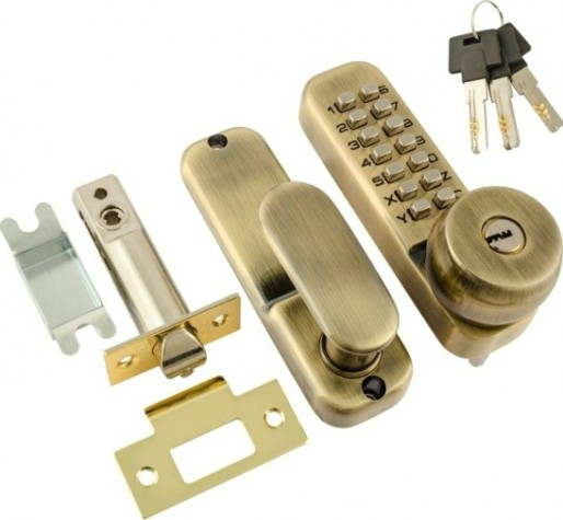 Замок накладной кодовый НОРА-М 370 с блокир. автозапир. и цилиндром "Старая бронза" [7335]