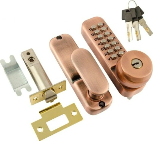 Замок накладной кодовый НОРА-М 370 с блокир. автозапир. и цилиндром "Старая медь" [7338]