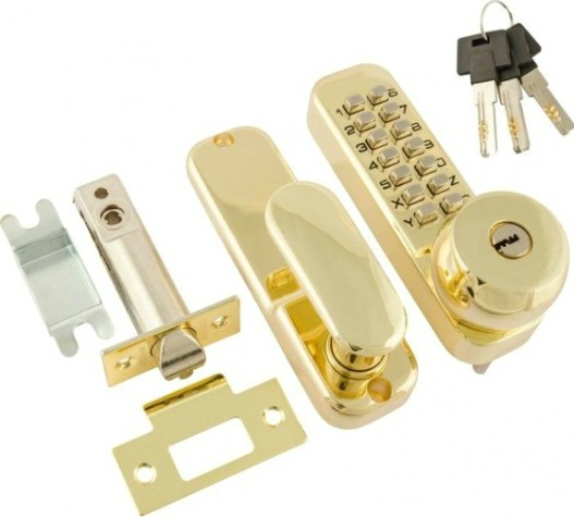 Замок накладной кодовый НОРА-М 370 с блокир. автозапир. и цилиндром "Золото" [7334]