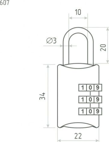 Замок навесной кодовый НОРА-М 607 для чемодана "Серебро" 22 мм [17082]
