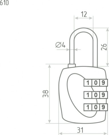 Замок навесной кодовый НОРА-М 610 для чемодана "Красный" 31 мм [17069]