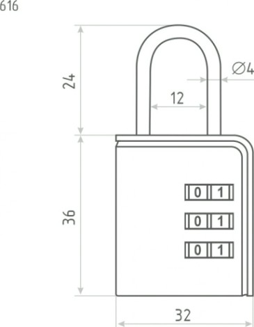 Замок навесной кодовый НОРА-М 616 для чемодана "Серебро" 32 мм [17075]