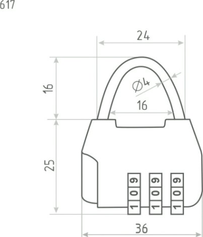Замок навесной кодовый НОРА-М 617 для чемодана "Черный" 36 мм [17084]