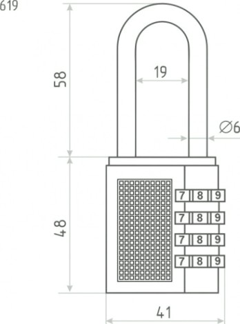 Замок навесной кодовый НОРА-М 619 для чемодана "Серебро" 41 мм [17266]