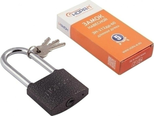 Замок навесной НОРА-М ЗН-212ДД с длинной дужкой "Темный" 60 мм [12976]