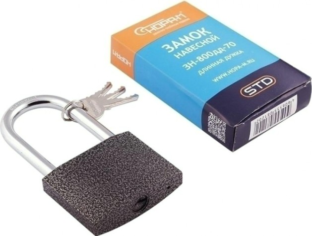 Замок навесной НОРА-М ЗН-800дд с длинной дужкой "Темный" 70 мм [16817]