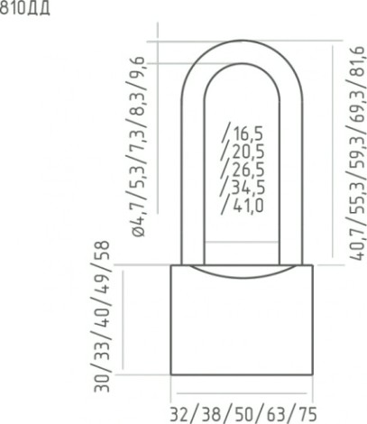 Замок навесной НОРА-М ЗН-810дд с длинной дужкой "Латунь" 50 мм [16884]