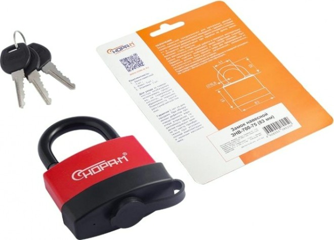 Замок навесной НОРА-М ЗНВ-700-75 всепогодный "Красный" 83 мм [16725]