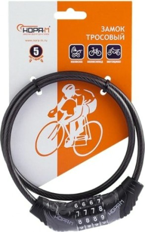 Замок-трос НОРА-М №21 велосипедный, кодовый "Черный" 6х650 мм [18987]