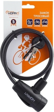 Замок-трос НОРА-М №23 велосипедный "Черный" 8х650 мм [18996]