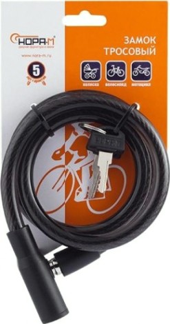 Замок-трос НОРА-М №25 велосипедный "Черный" 10х800 мм [19003]