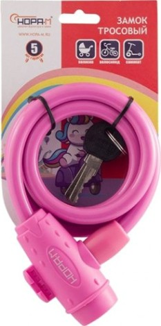Замок-трос НОРА-М №33 велосипедный "Розовый" 10х1000 мм [18303]