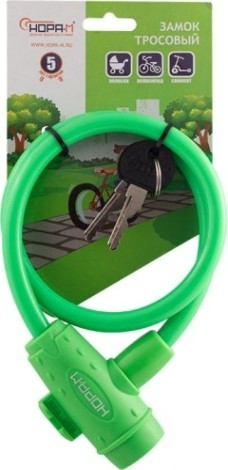 Замок-трос НОРА-М №33 велосипедный "Зеленый" 10х650 мм [18299]