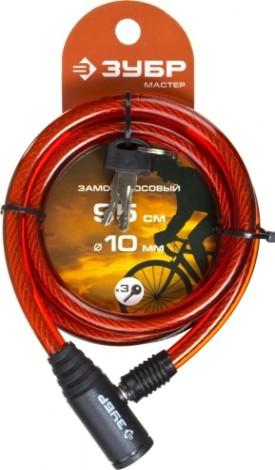 Замок тросовый ЗУБР МАСТЕР 3 ключа в комплекте, длина троса 950мм, d 10мм [37263-95]
