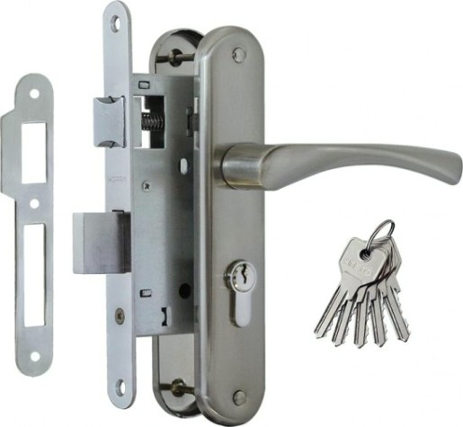 Замок врезной НОРА-М 100-55 цилиндровый комплект с ручками "Матовый хром/Хром" [16915]