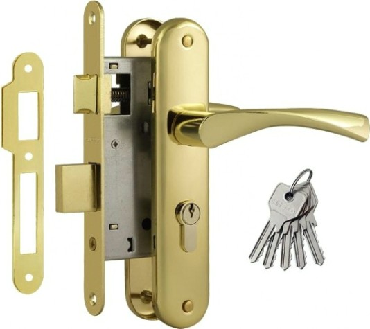 Замок врезной НОРА-М 100-55 цилиндровый комплект с ручками "Золото" [16914]