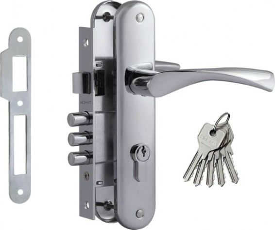 Замок врезной НОРА-М 100-62 цилиндровый комплект с ручками "Хром" [17014]