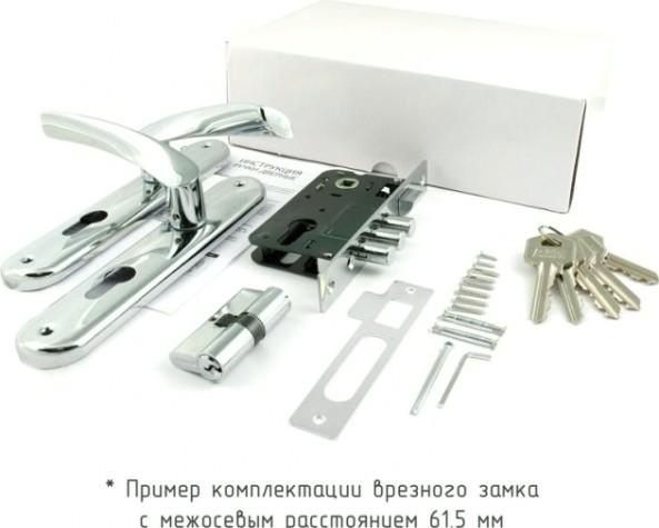 Замок врезной НОРА-М 100-62 цилиндровый комплект с ручками "Матовый хром/Хром" [17016]