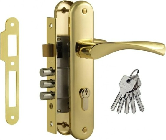 Замок врезной НОРА-М 100-62 цилиндровый комплект с ручками "Золото" [17015]