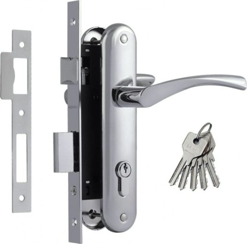 Замок врезной НОРА-М 100-70 Л цилиндровый комплект с ручками "Хром" [8246]