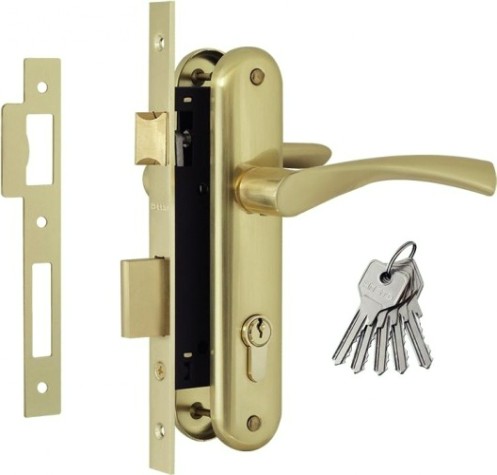 Замок врезной НОРА-М 100-70 Л цилиндровый комплект с ручками "Матовое золото" [9244]