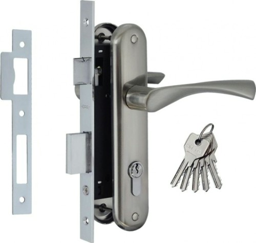 Замок врезной НОРА-М 100-70 Л цилиндровый комплект с ручками "Матовый хром" [9248]