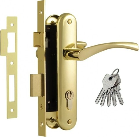 Замок врезной НОРА-М 100-70 Л цилиндровый комплект с ручками "Золото" [8245]