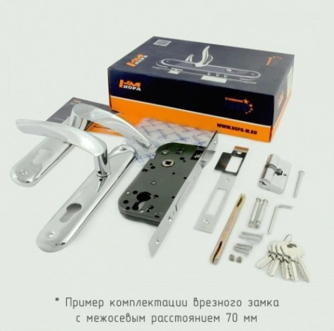 Замок врезной НОРА-М 100-70 Л цилиндровый комплект с ручками "Золото" [8245]