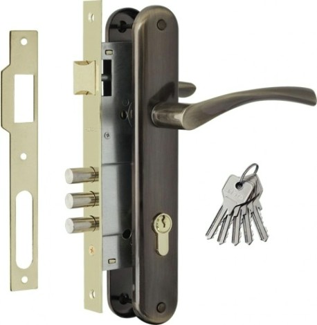 Замок врезной НОРА-М 100-85 М цилиндровый комплект с ручками "Старая бронза" [8314]