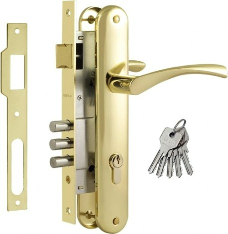 Замок врезной НОРА-М 100-85 М цилиндровый комплект с ручками "Золото" [8225]