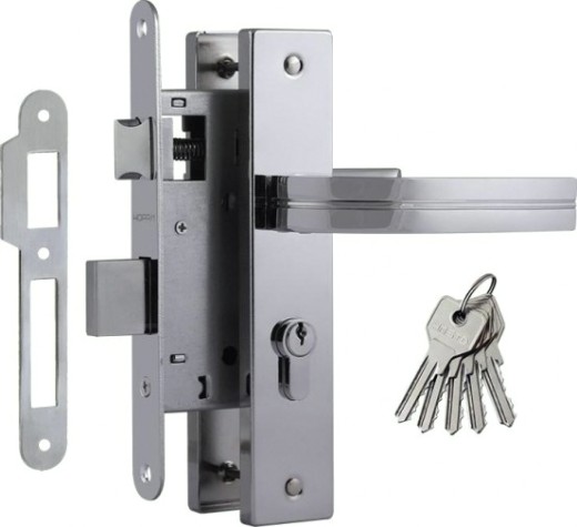 Замок врезной НОРА-М 106-55 цилиндровый комплект с ручками "Хром" [16916]