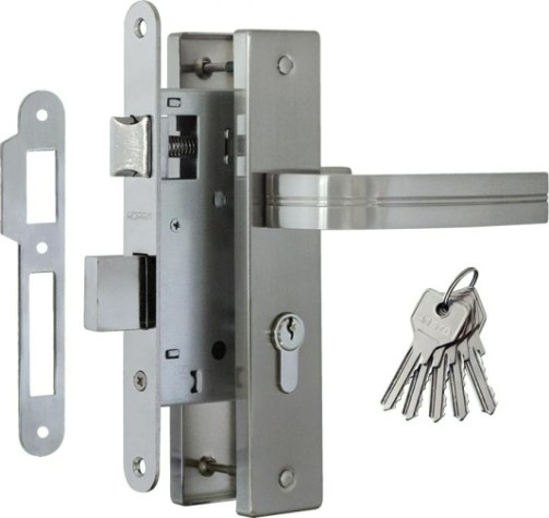 Замок врезной НОРА-М 106-55 цилиндровый комплект с ручками "Матовый хром/Хром" [16919]