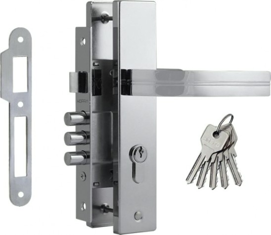 Замок врезной НОРА-М 106-62 цилиндровый комплект с ручками "Хром" [17020]