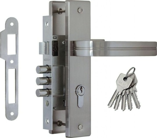 Замок врезной НОРА-М 106-62 цилиндровый комплект с ручками "Матовый хром/Хром" [17017]